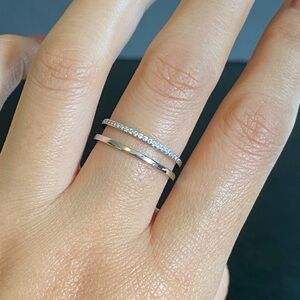 S925 Silver CZ double lines irregular open ring